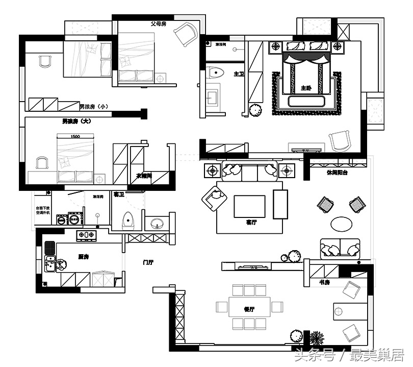 南熙福邸165平装修不同风格四卧室理性女主的低度奢华