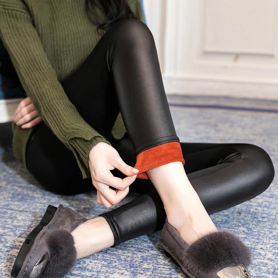 摩登女孩直筒裤,摩登松紧腰皮裤