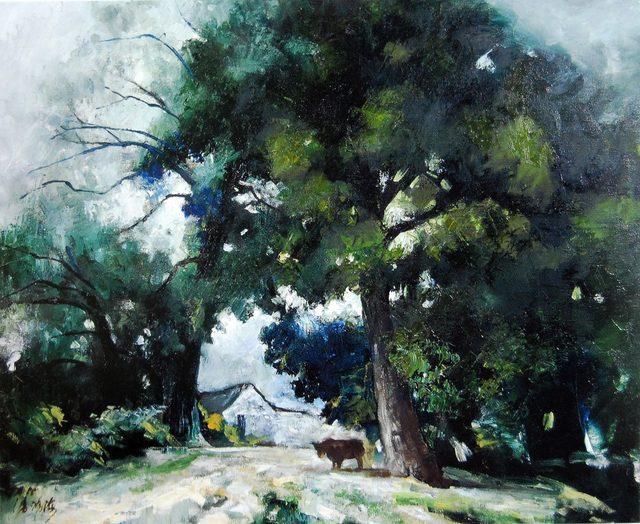 罗贯中油画江南水乡,江南水乡风景画秋色