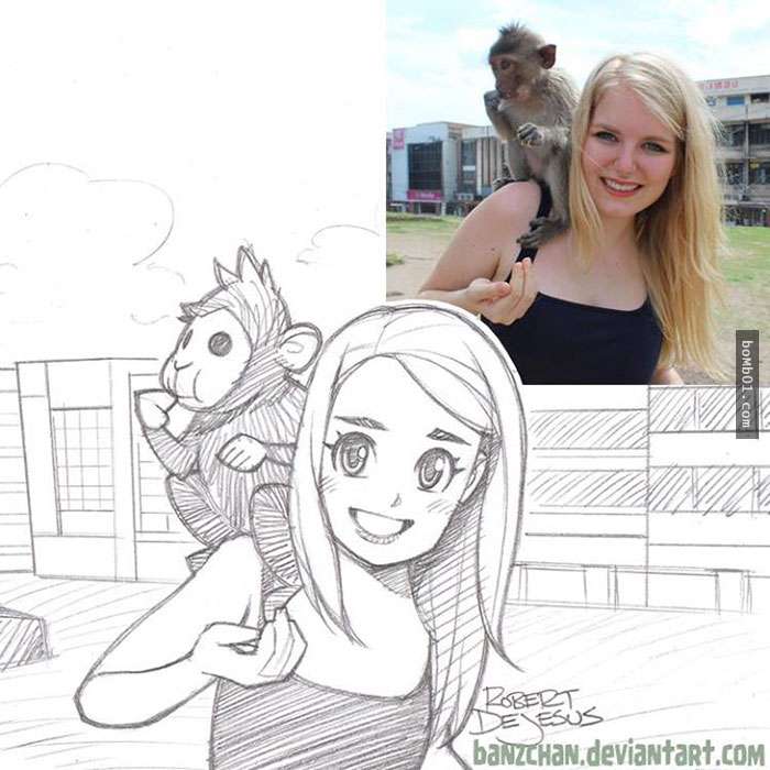 手绘宠物和主人随手画,巧手绘动物