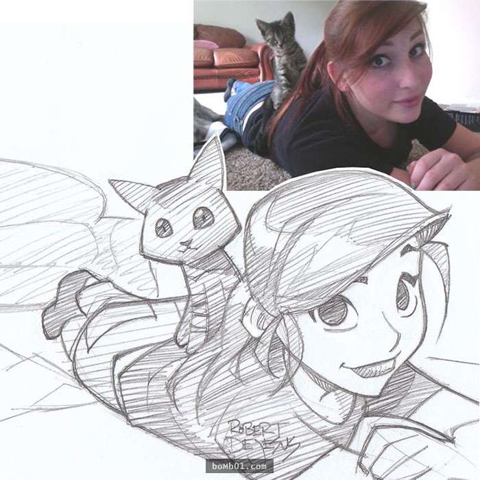 手绘宠物和主人随手画,巧手绘动物