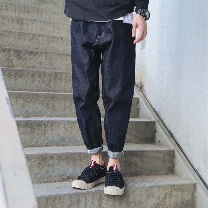 粗腿显瘦裤子男休闲阔腿,短腿男士阔腿束脚裤