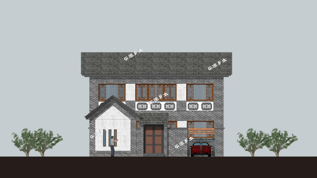 12x13米宅基地带院子自建房平面图,19x11米大客厅二层别墅效果图