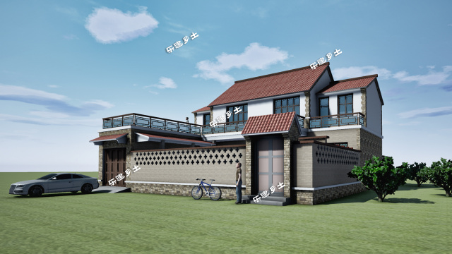 17x21米二层传统前、后合院式布局新民居设计全套图纸