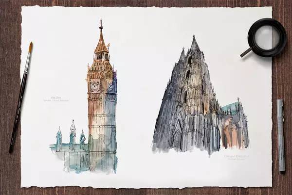 世界十大建筑画在一幅画里,中国顶级建筑水彩画