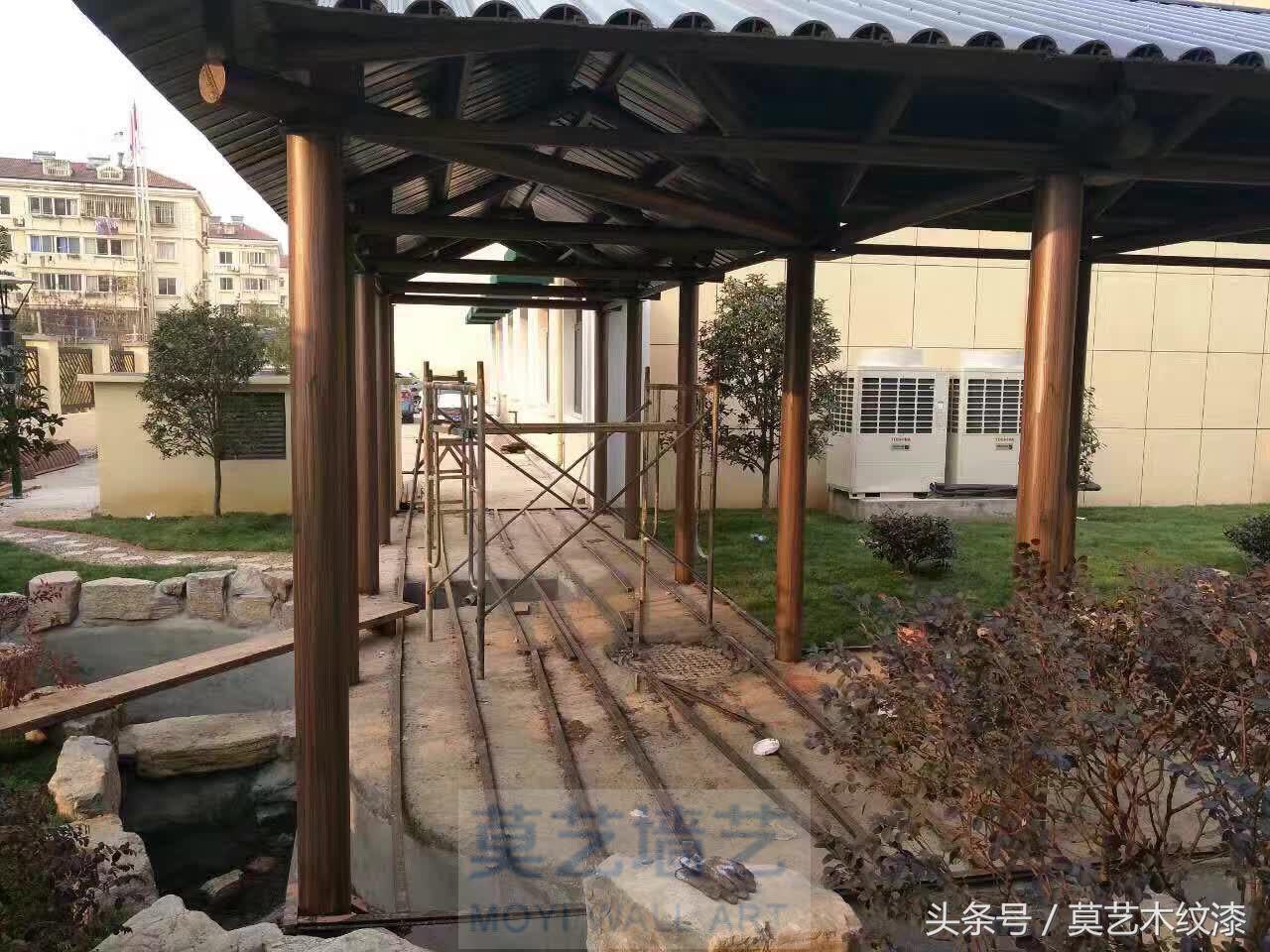 凉亭仿木纹漆施工图片,郑州凉亭木纹漆施工多少钱一平