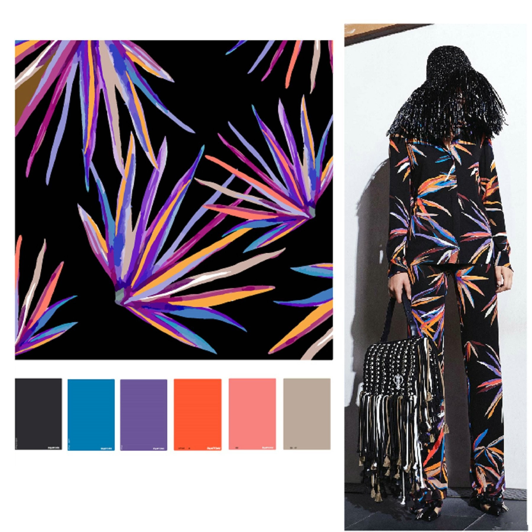 秀场系列服装配色效果图,彩色印花时尚秀图片高清