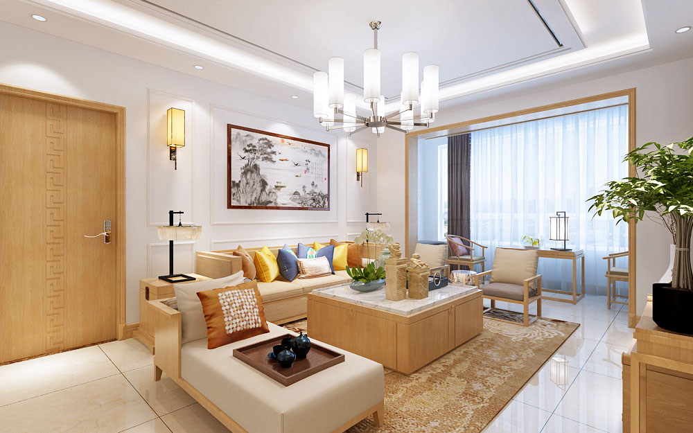 轻法式100平方小三室装修效果图,新中式风格三室一厅130平米