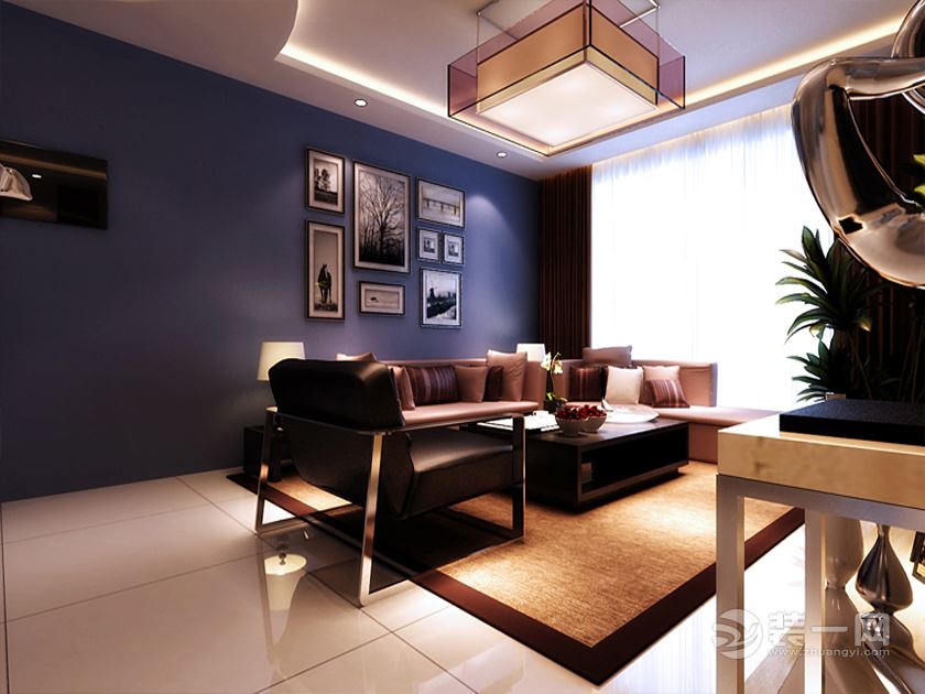 蓝色石膏条沙发背景墙,蓝色沙发背景墙图