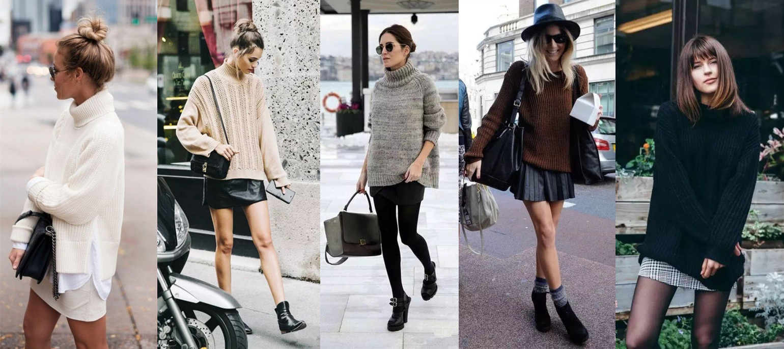 粗棒针毛衣宽松慵懒风搭配,拯救圆领粗针织毛衣穿搭