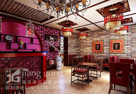 徽派餐饮装修设计,徽派饭店装修效果图180平方