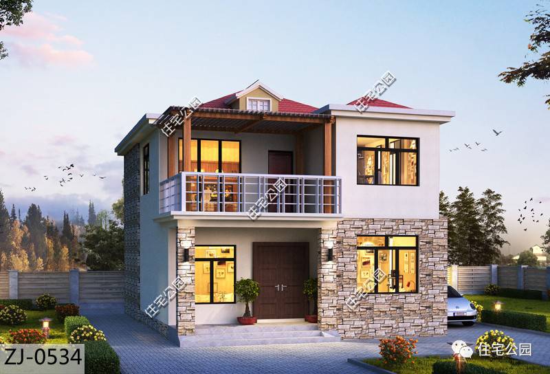 13*7米二层别墅,开间13米进深10米的二层半别墅