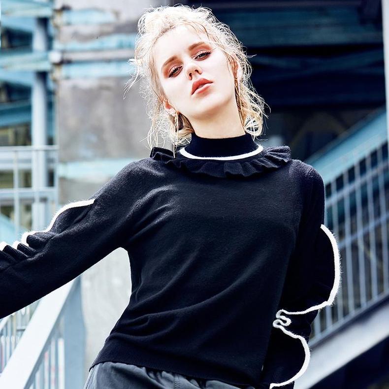 黑色中领打底衫秋冬女厚,百搭秋冬必备万能打底衫黑色的