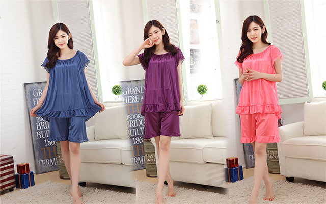 舒服纯棉冰丝睡衣女,女士睡衣夏季冰丝两件套睡衣