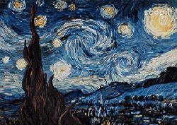 梵高星空儿童画教程油画棒,25色樱花油画棒画梵高星空