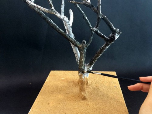 教你用旧盒子和干树枝制作盆景首饰架