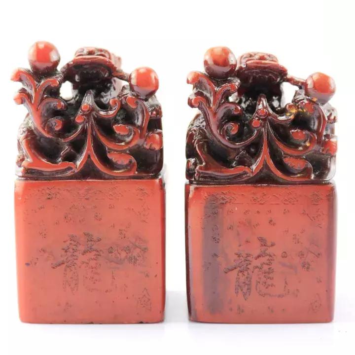 全铜九叠篆印章三个一套,吐水龙石雕