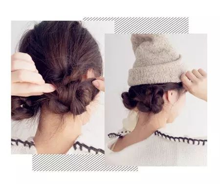 冬季戴帽子发型扎法,戴帽子发型这样搞温暖又好看