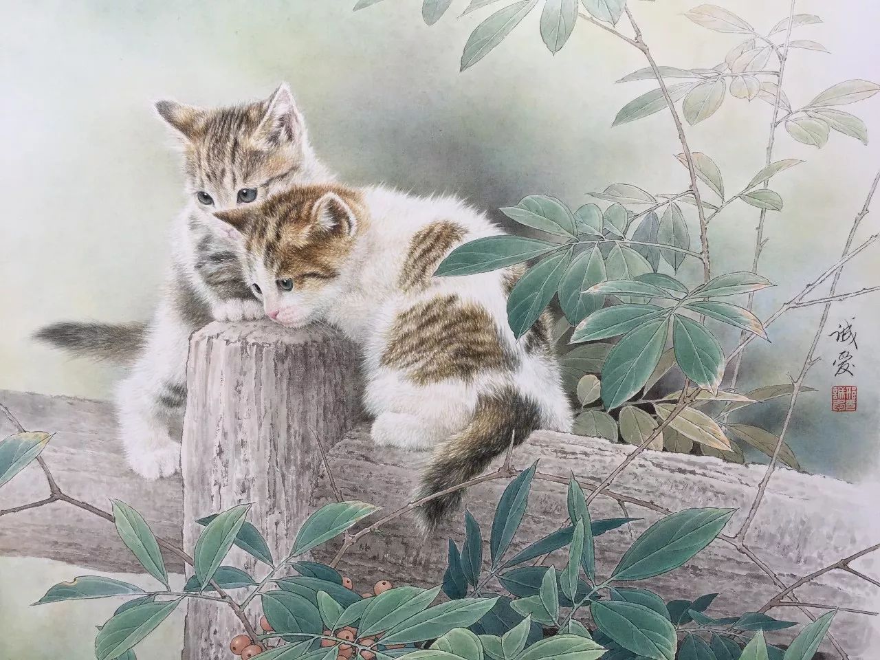 邢诚爱工笔猫扑蝶画法,邢诚爱工笔画猫白描底稿