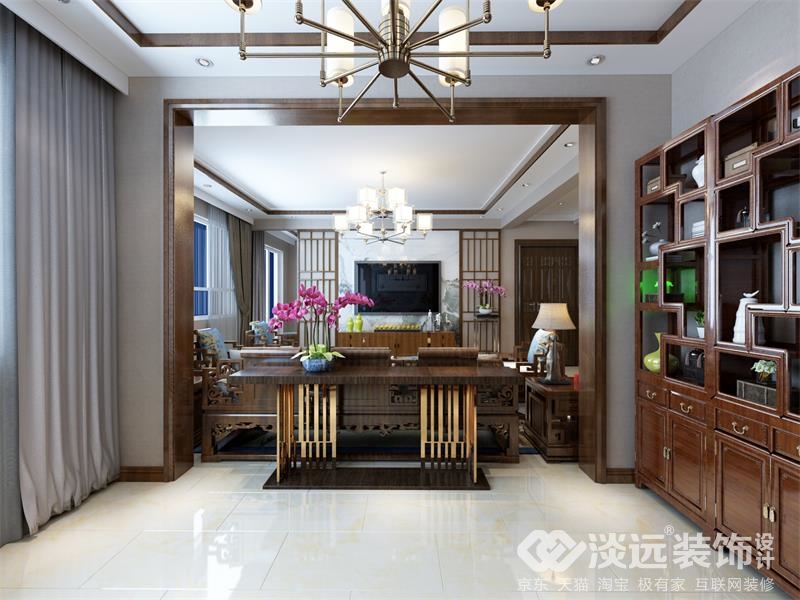 淡远装饰设计,丹阳125平米中式装修风格效果图