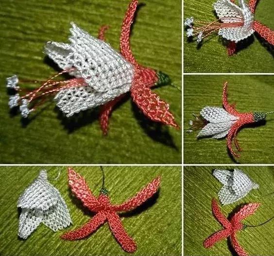 只是用针穿上了线不断绕圈打结，做出来的仿真花竟然比钩的还好看