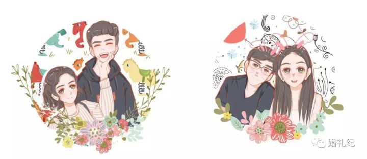 q版婚礼logo头像设计,插画头像手绘婚礼