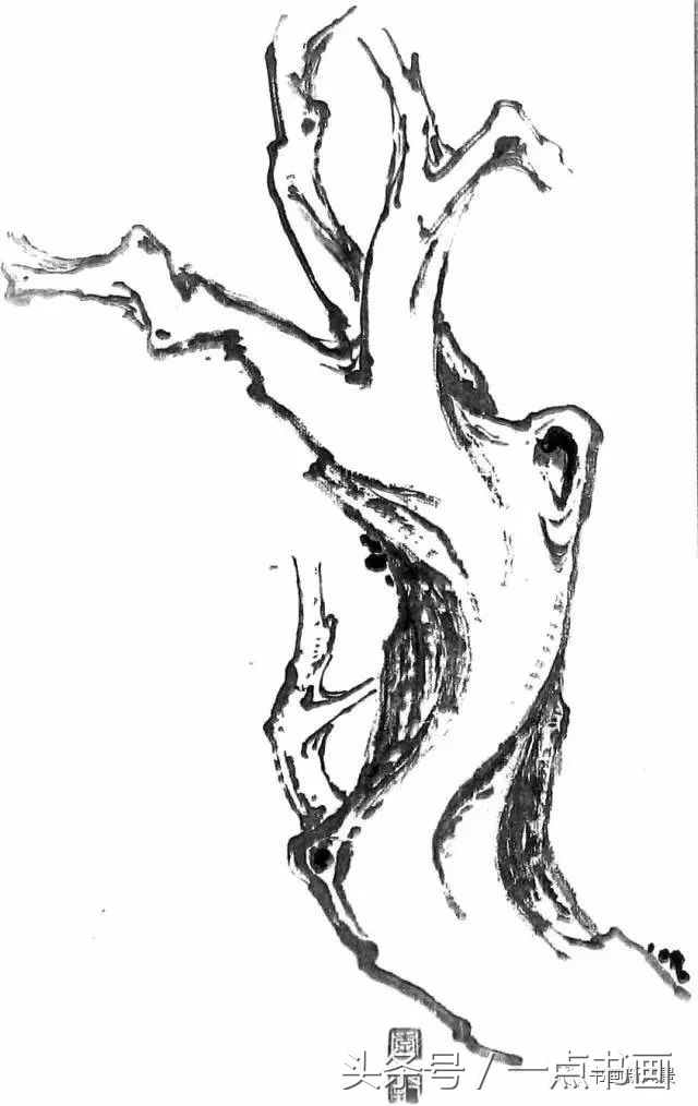 国画示范,国画老树的画法