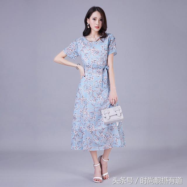 柔软轻薄丝滑雪纺连衣裙印花,高贵时尚印花雪纺连衣裙