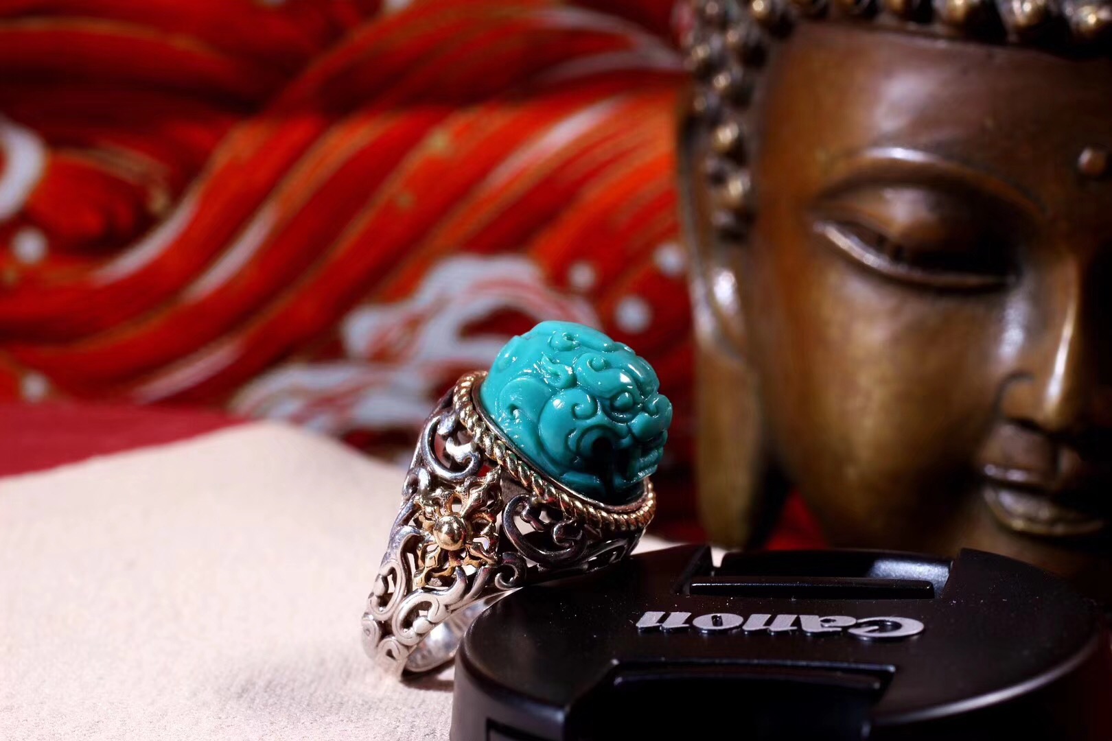 北工牙雕大师作品,喀什纯黄铜手工制作戒指