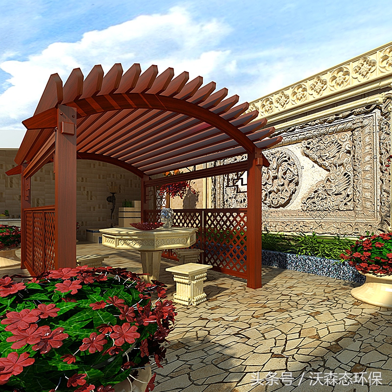 防腐木葡萄架花架效果图,露台铝合金花架葡萄架