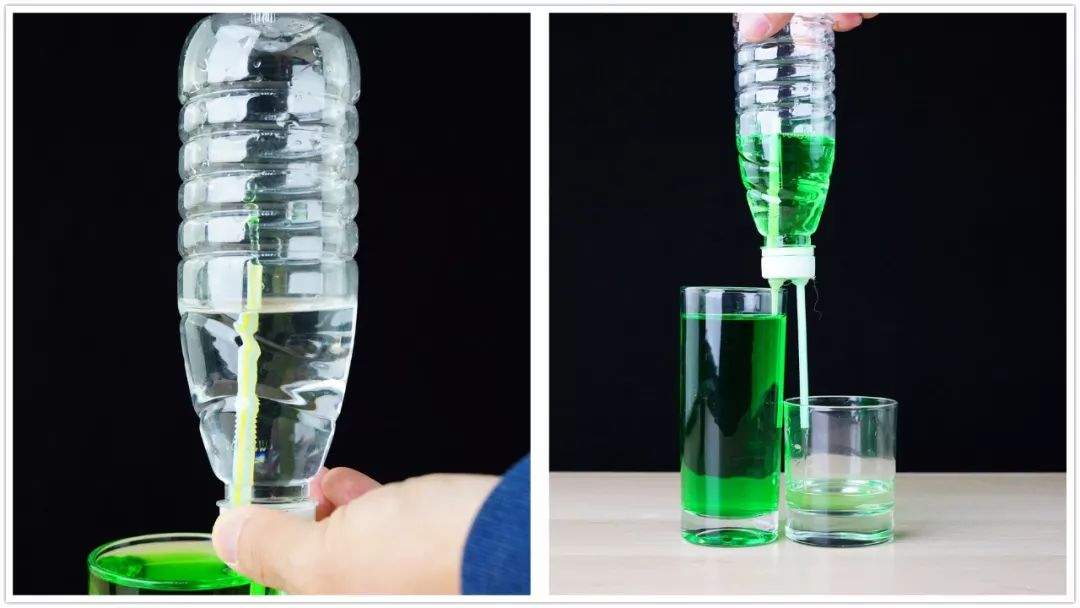 用吸管和矿泉水瓶做的实验喷泉,水从低处往高处流装置