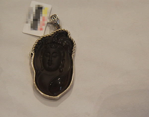 中国佛牌黑曜石,雕工细致的阿弥陀佛黑曜石