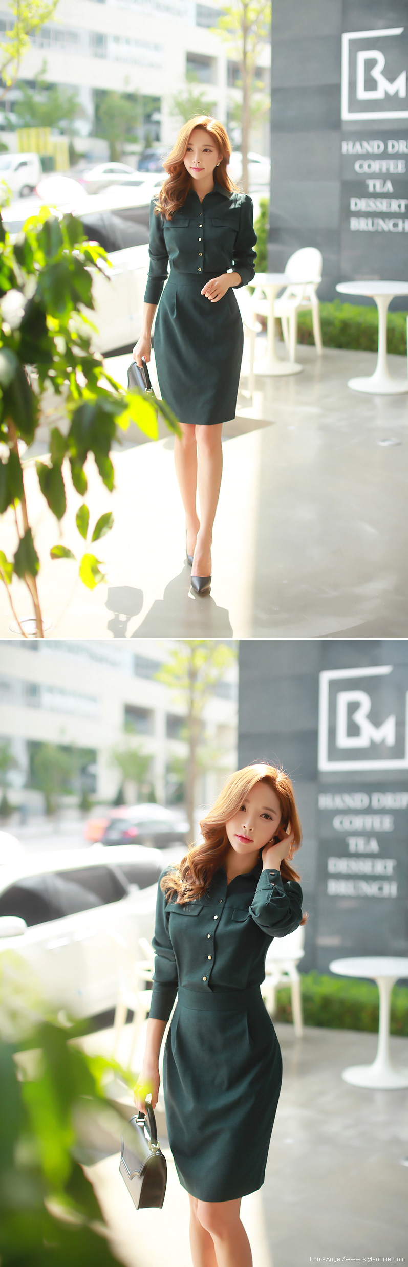 时尚优雅女神气质连衣裙,法式后背镂空露腰连衣裙深绿色