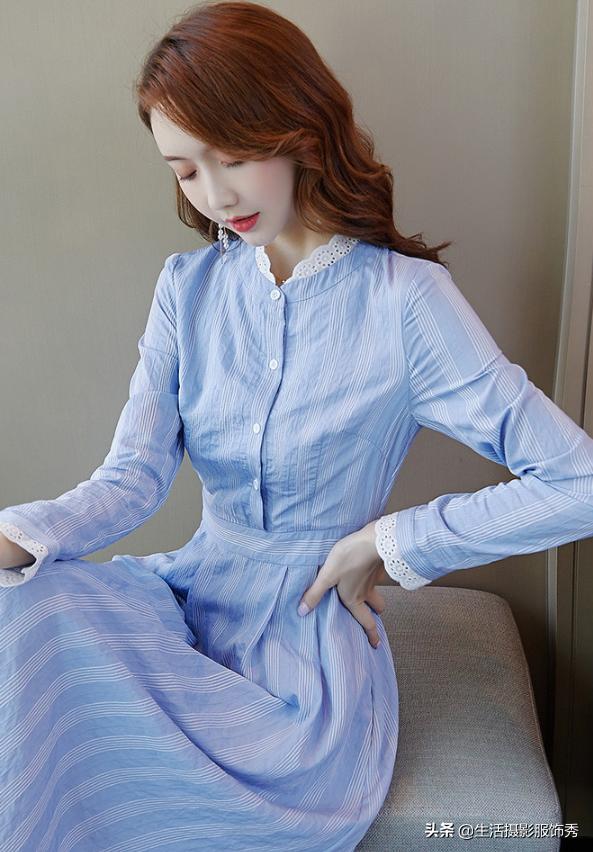 显瘦20斤的时尚衬衫领减龄连衣裙,格子衬衫式收腰显瘦连衣裙