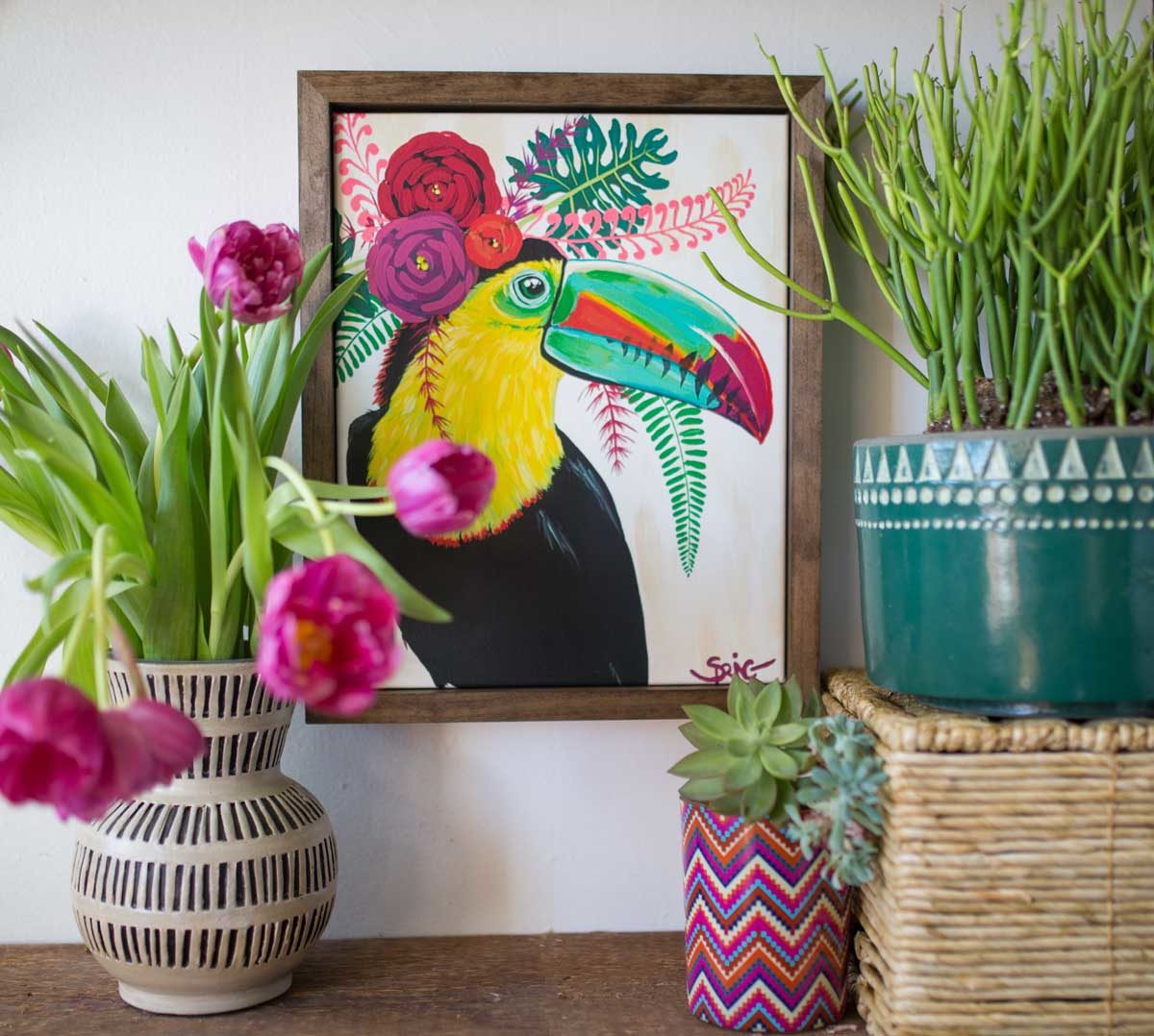 波西米亚风格的丙烯动物肖像，色彩鲜艳充满个性，装饰效果极强