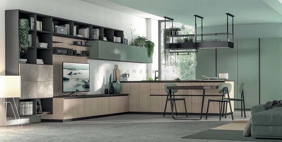 电视柜橱柜整面墙一体,橱柜厨边柜电视柜一体