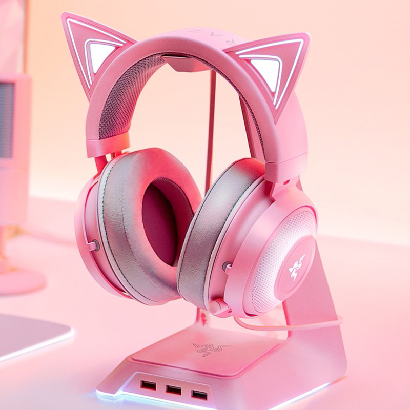 雷蛇三丽鸥猫耳耳机粉色,猫耳耳机雷蛇推荐
