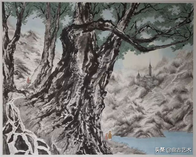 盘古文化艺术国画,盘古在宇宙中开天辟地国画