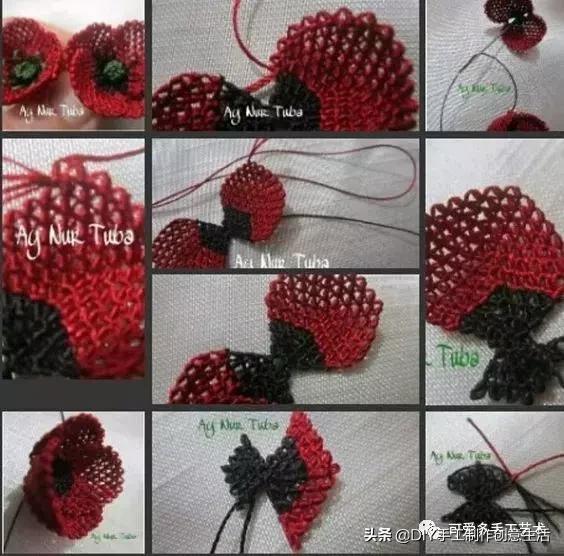 只是用针穿上了线不断绕圈打结,做出来的仿真花竟然比钩的还好看