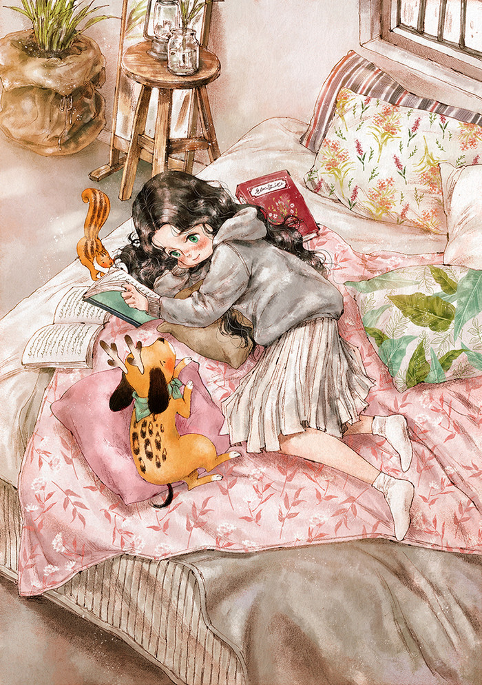 韩国插画师森林女孩日记图文,水彩插画森林女孩日记