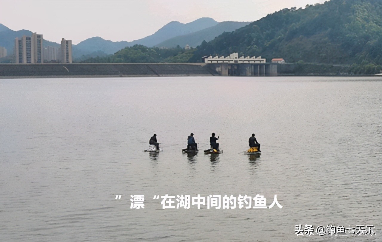 杭州钓友水上漂,钓鱼人在水中间钓鱼