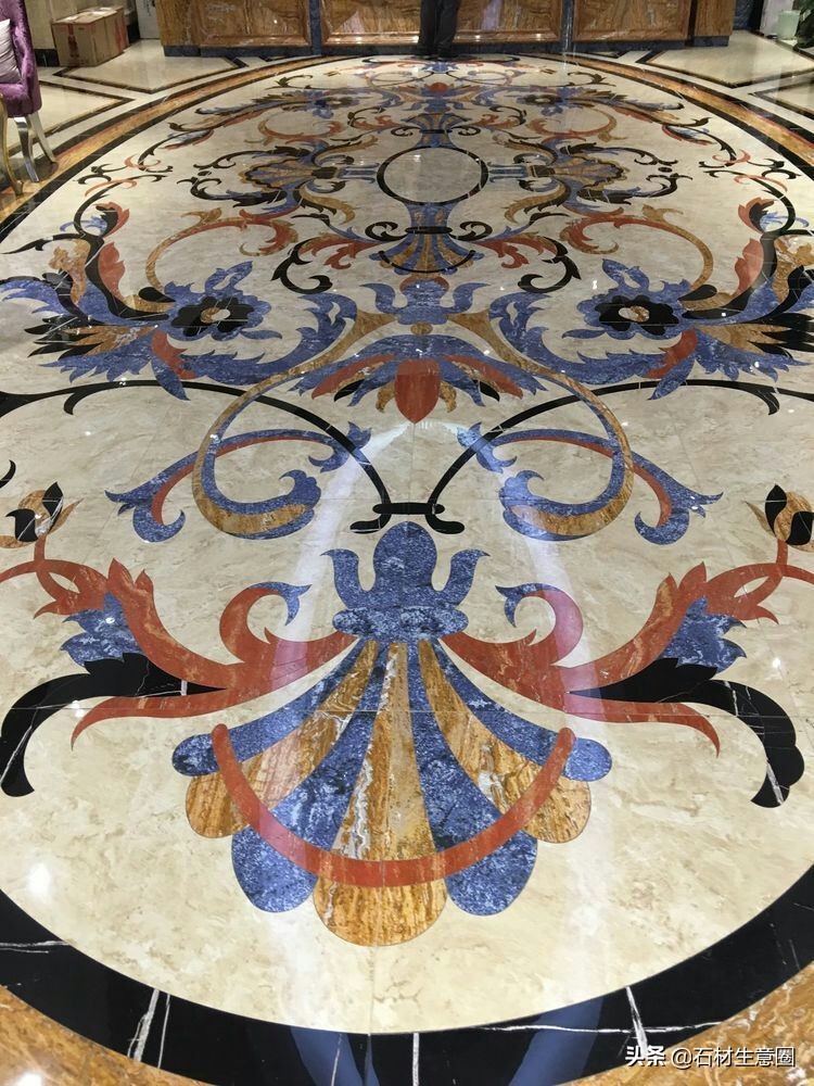 大理石地面水刀拼花效果图,100多平方水刀拼花图片