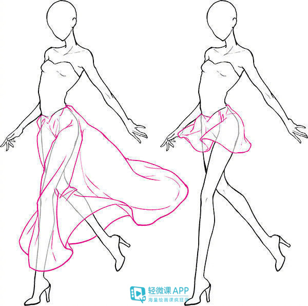 裙子褶皱画法教程,裙子褶皱画法
