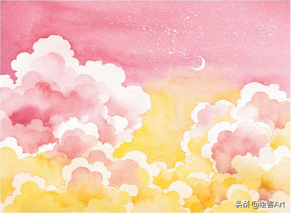 用水彩颜料画天空还有云朵,有手就能画的绘画