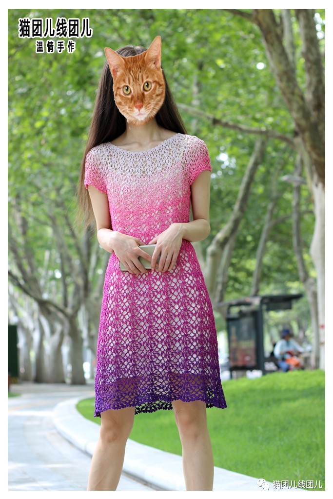 渐变钩裙,钩针绿意裙