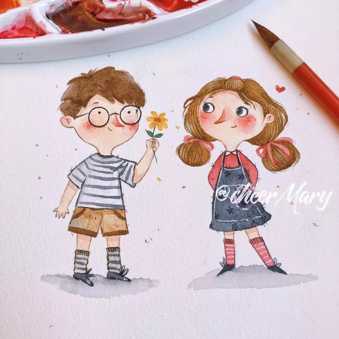 简笔画可爱小人插画,超萌可爱的插画小人