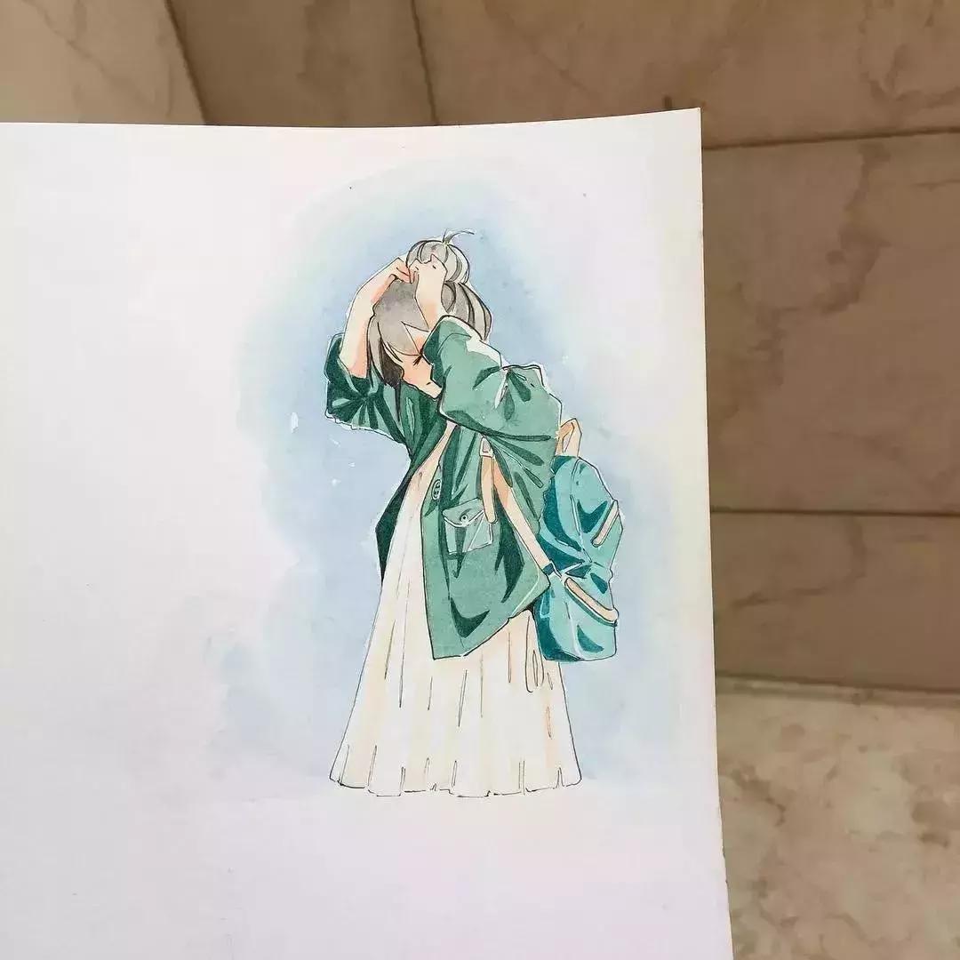 日本小姐姐画画素描,日本小姐姐一组插画