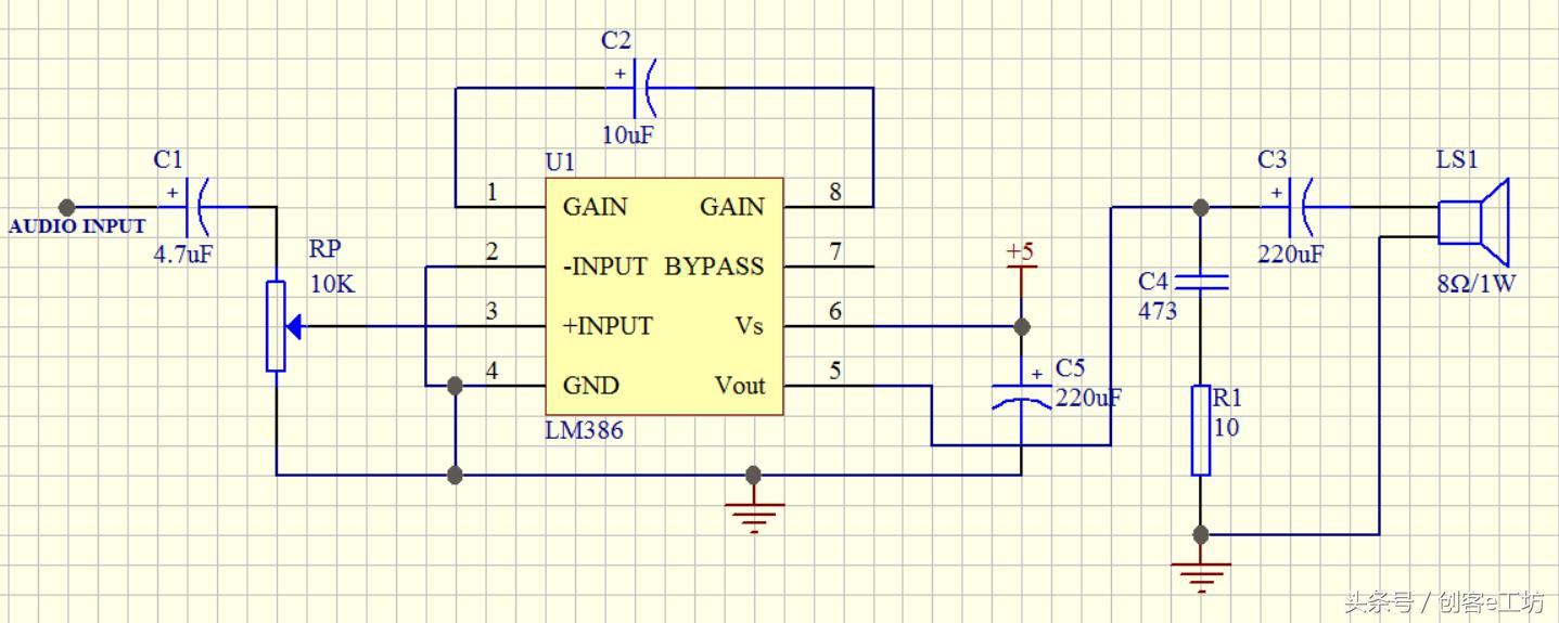 创客e工坊功放电路图教程,制作简易功放电路