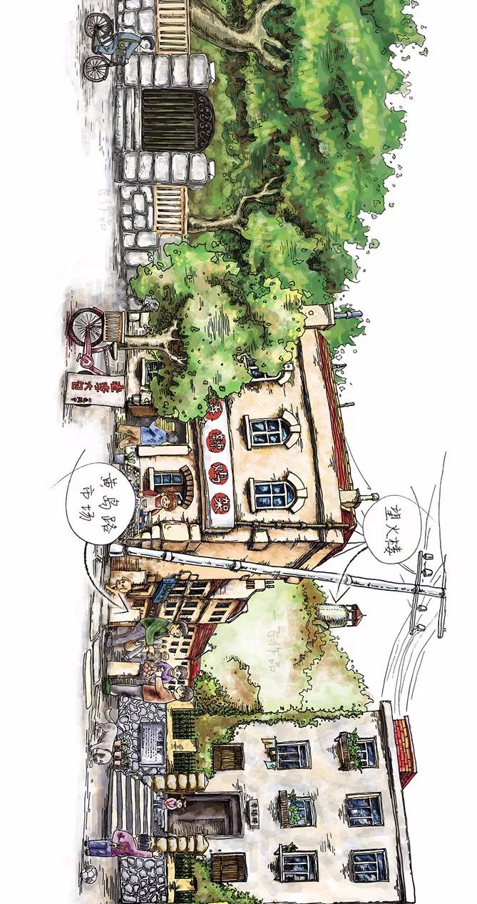 手绘青岛中山路游览图,手绘青岛建筑效果图