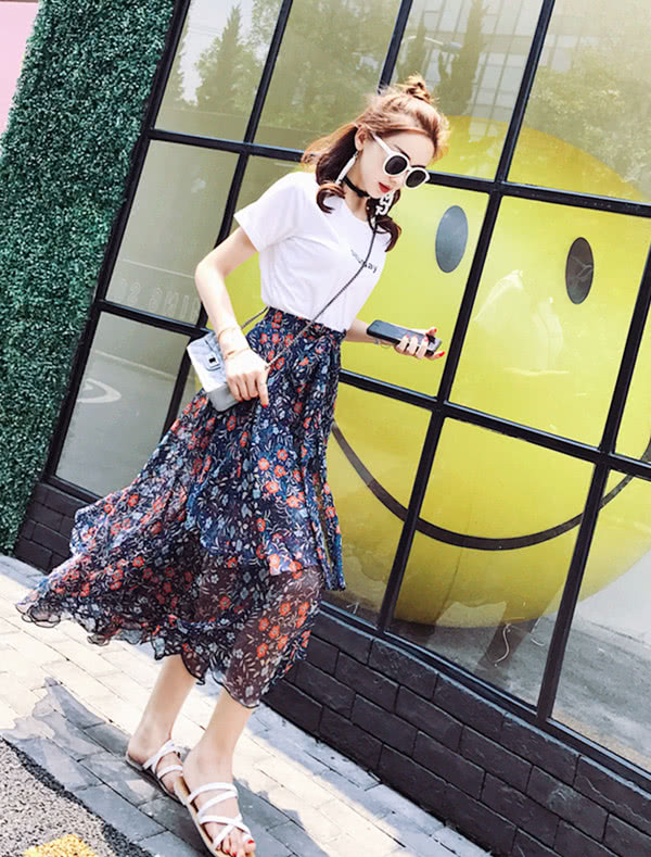 雪纺半身裙穿搭夏季,黑色雪纺半身裙穿搭夏季